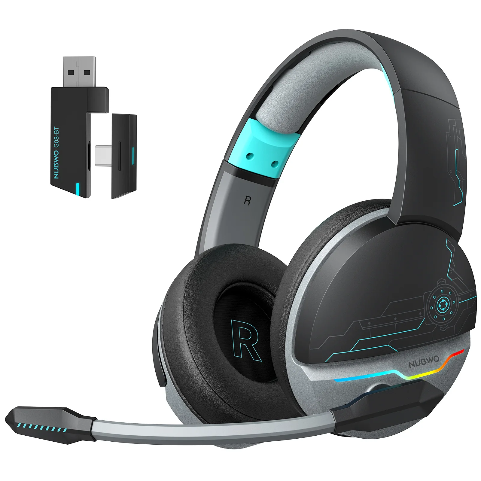 NUBWO G08 Wireless Gaming Headphonfor PS5 PS4 PC Laptop Noise Cancelling Over Ear Headset with Mic 48H Long Lasting