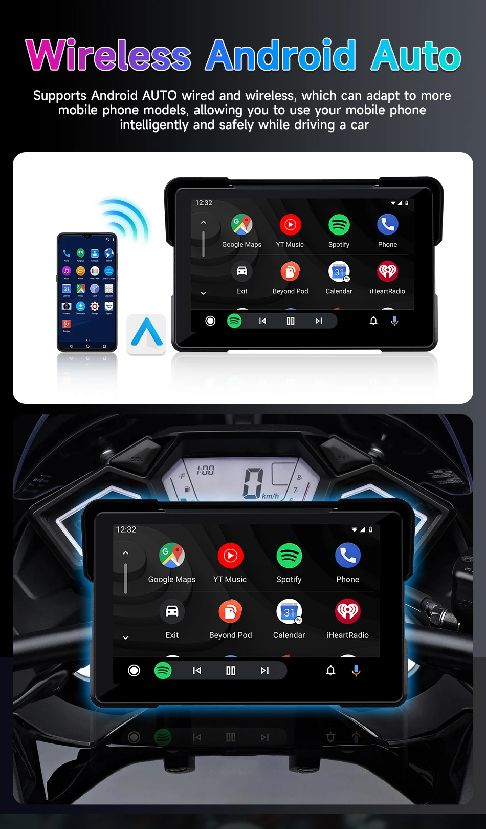 Srnubi Tragbare Motorrad GPS Navigation Wasserdichte Drahtlose Carplay 5/7 "Bildschirm Motorrad Android Auto Bluetooth Monitor DVR – Detail 4