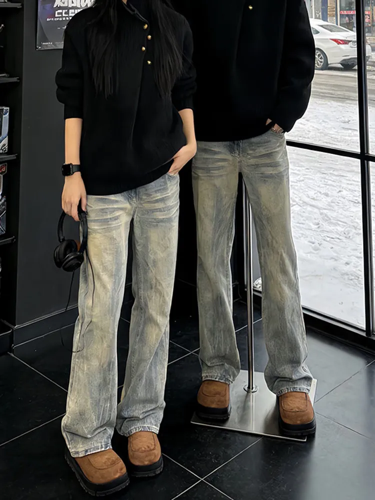 Retro American  Denim Jeans Men Slimming Straight Leg Casual Long Trousers Bamboo Fiber Wear Resistant Teenagers