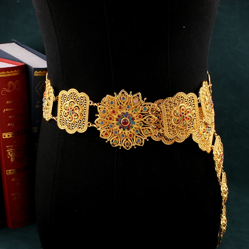 Gold Plated Arabic Muslim Wedding Belt for Bridal Ethnic Bridesmaid Gifts Caftan Wedding Jewelry Morocco Luxury Bridal Trim