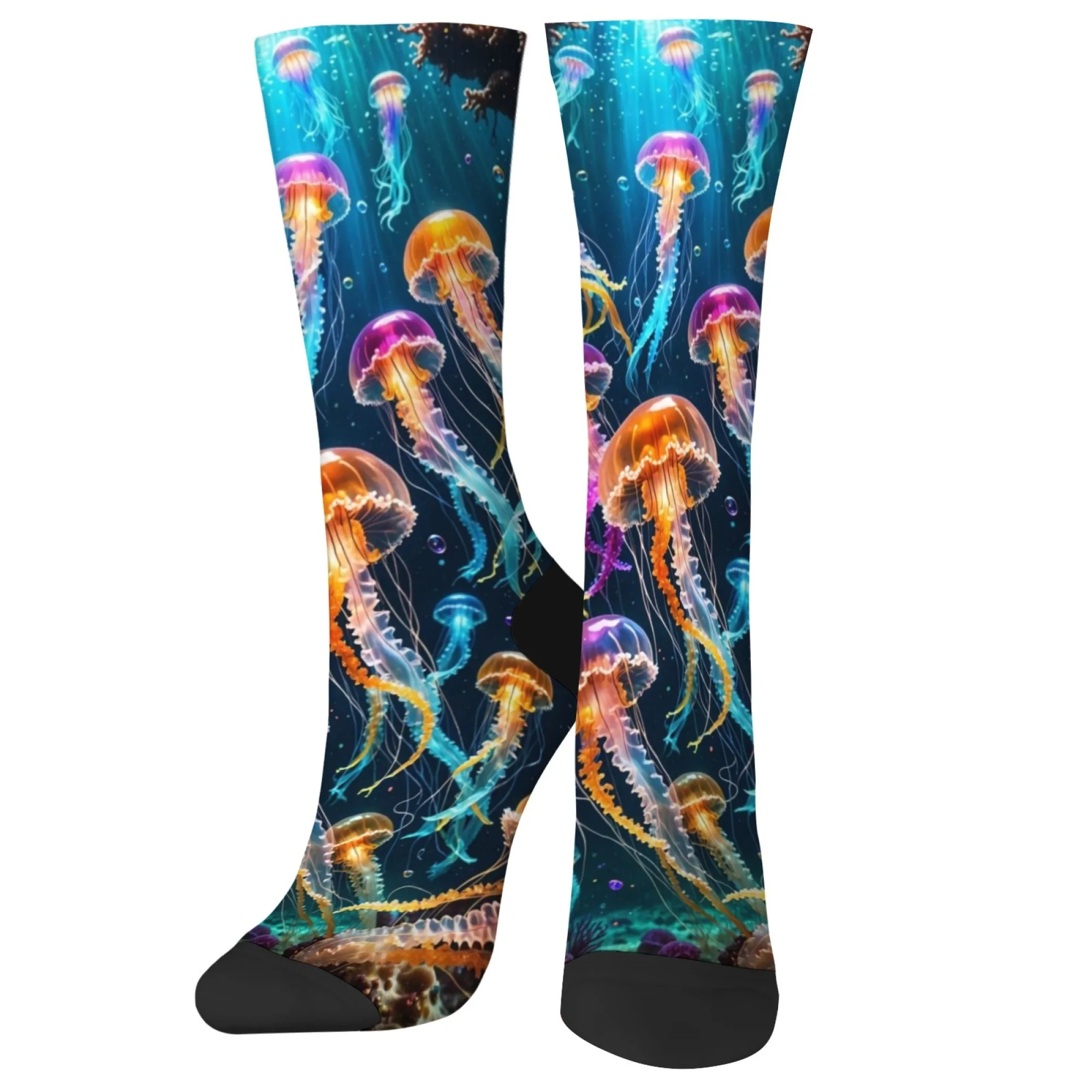 

Ocean Light Colorful Jellyfish Socks Novelty Happy Funny Hip-Hop Men's Socks Comfortable Fashion Leisure Outdoor Sports Socks
