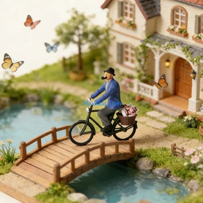 U2JC 1/64 Scale Bicycles Figurines Resin Cycling Scene Model Home Decoration Display
