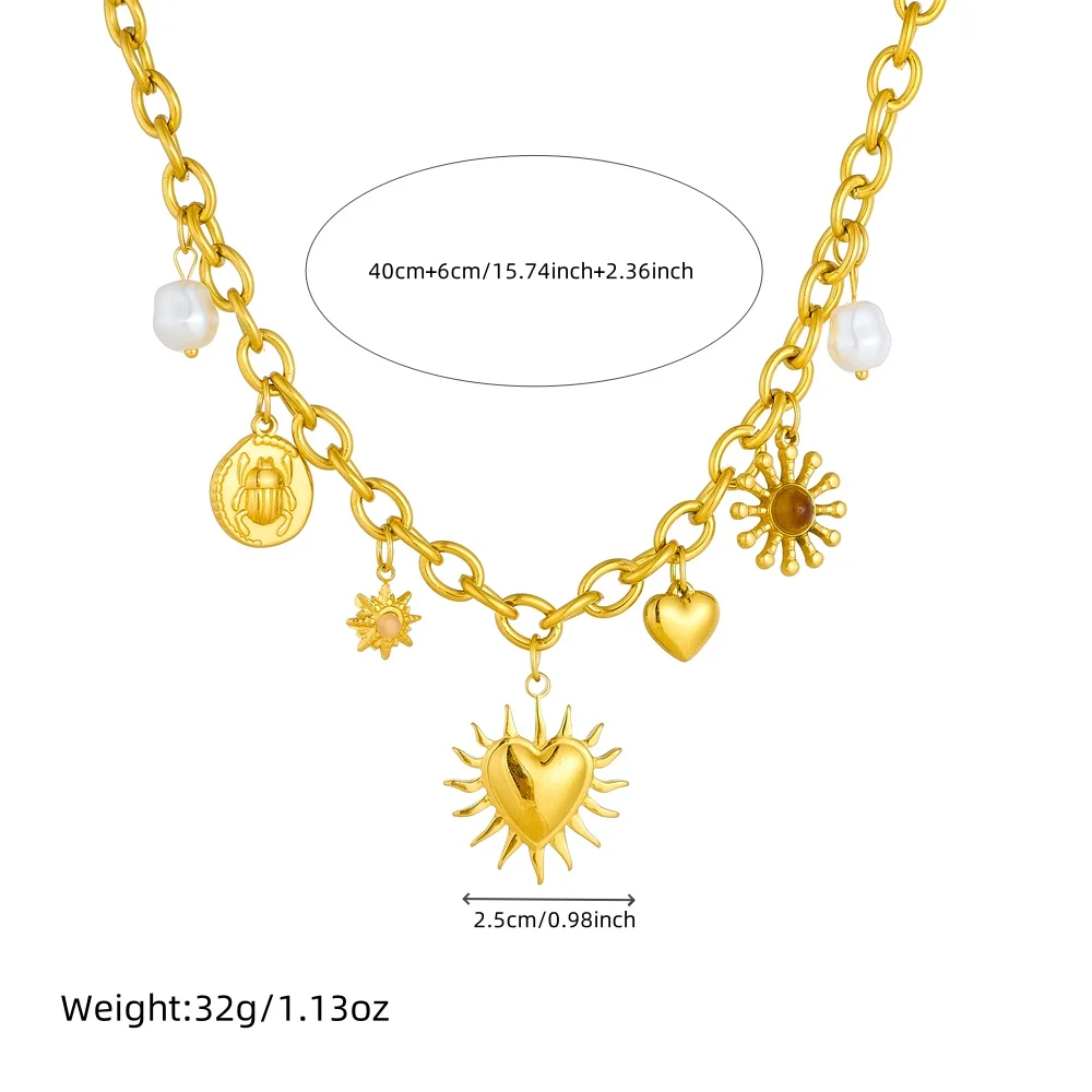 DIEYURO 316L Stainless Steel Golden Summer Sun Heart Drop Necklace For Women Lady New Trend Waterproof Neck Chain Jewelry Gift