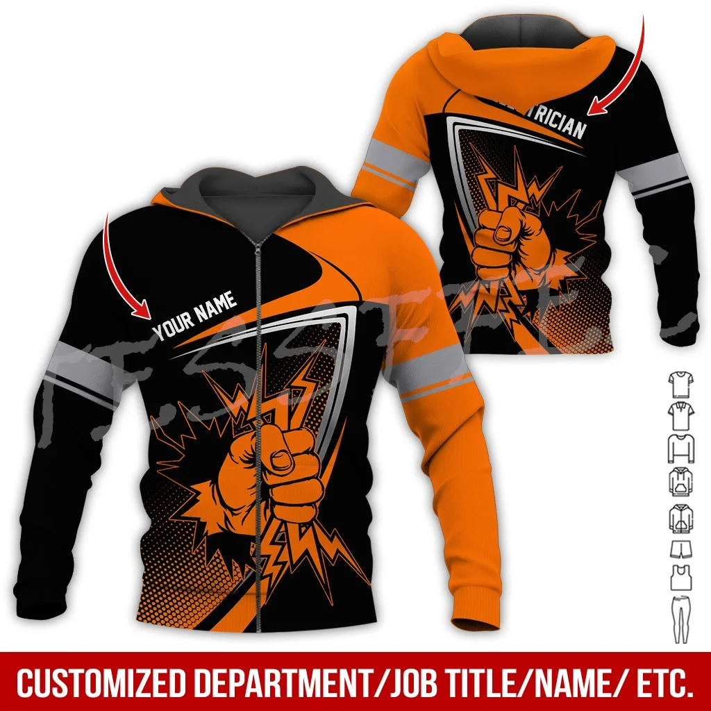 Custom Name Electrician Lineman Worker Tattoo Tracksuit Retro 3DPrint Streetwear Pullover Harajuku Casual Funny Jacket Hoodies G