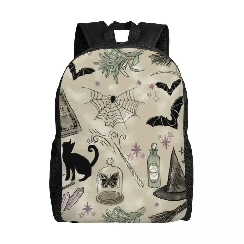 Witch Cat Pattern Travel Backpack Men Women School Laptop Bookbag Halloween Witchy College Student Daypack Bags