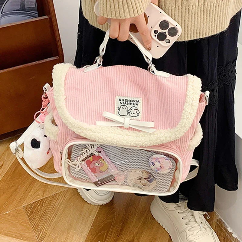 

Richme Corduroy Backpacks Female Winter Dopamine Women Ita Bag 2025 Trend Aesthetic Subculture Transparent Mochilas Para Mujer