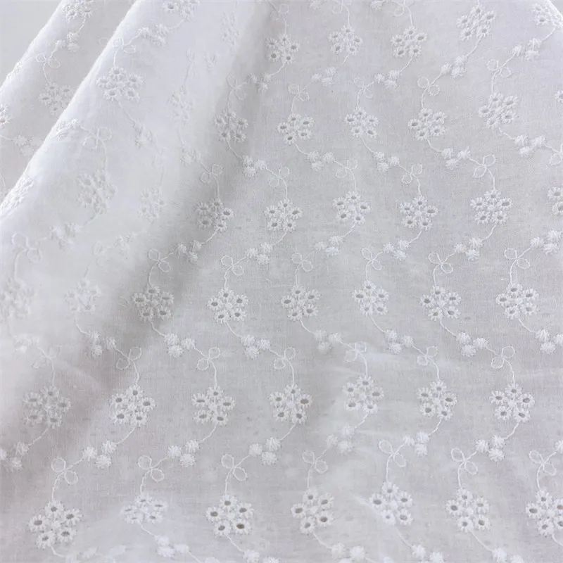 Embroidery White Lace Fabric Pure Cotton By The Yard for Wedding Dress Fashion Skirt Sew Hollow Cloth Summer Textile