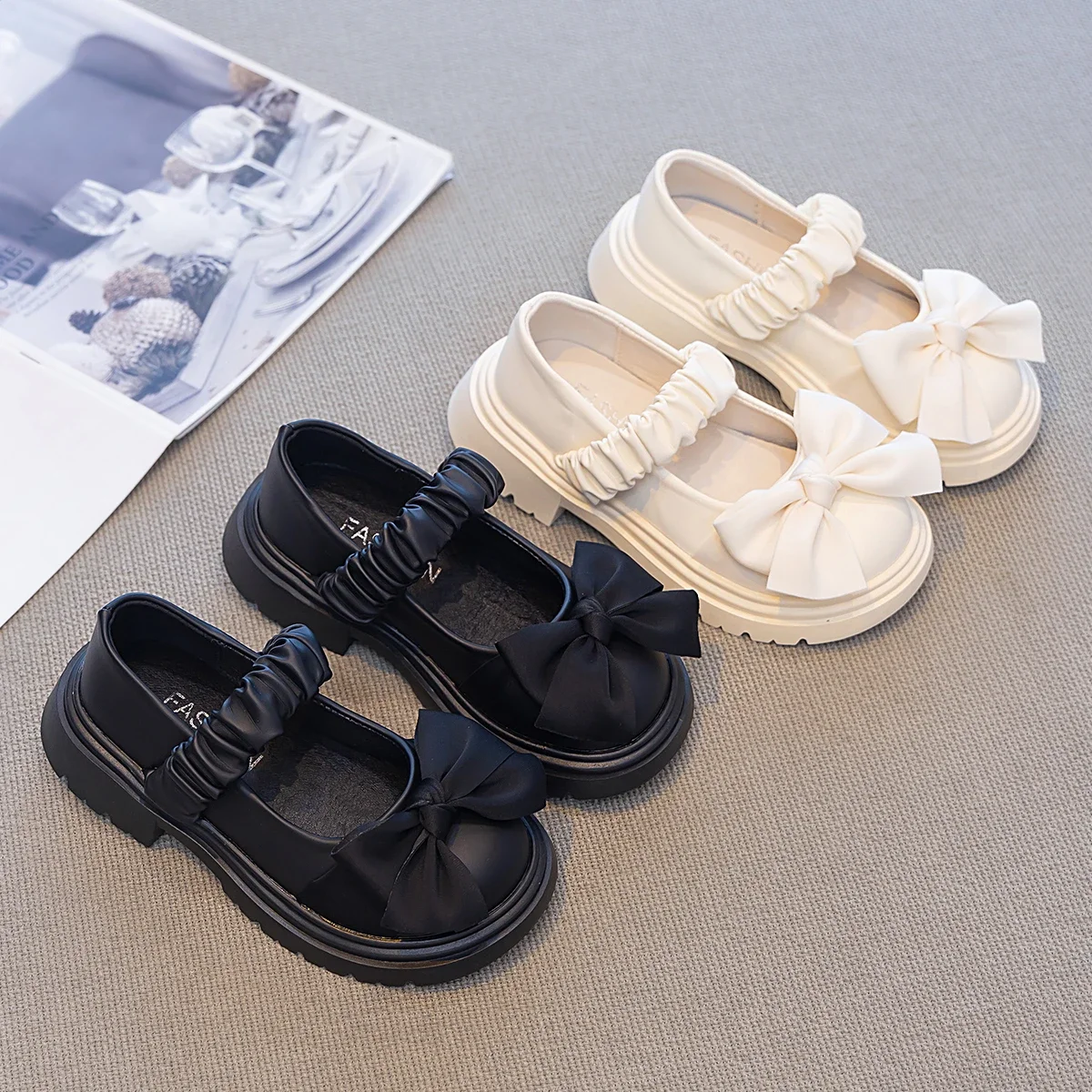Girls Princess Shoes Soild Color Versatile Kids Flat Shoes Korean Style 2026 New Fashion Children Leather Shoes Round Toes