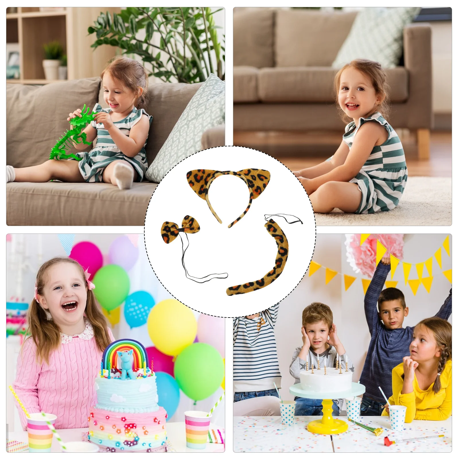 3Sets Leopard Headband Tail Bow Tie Cosplay Accessories Soft Comfortable Stage Performance Halloween Christmas Costume