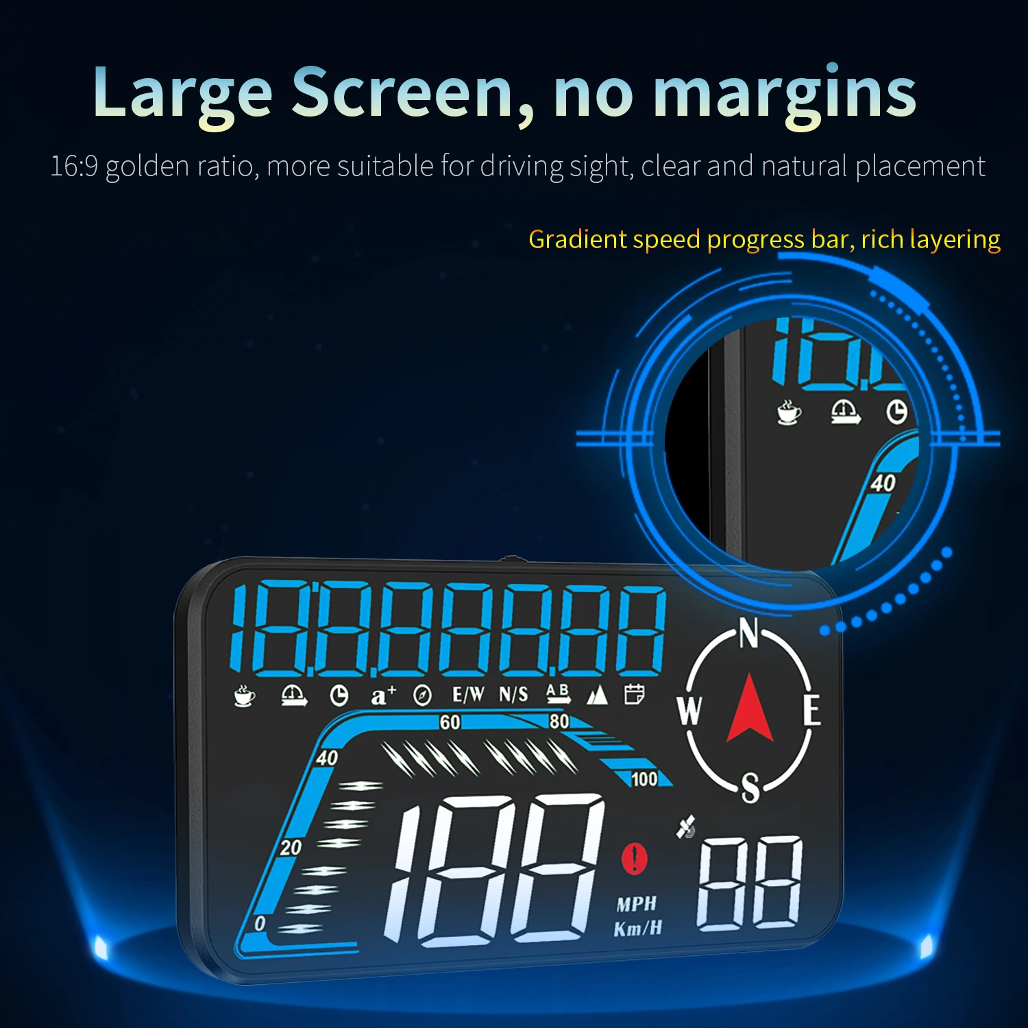 

G12 Speedometer HUD Head-Up Display GPS Car Display Speeding Alarm Driving Speed Compass Universal Easy Install Plug and Play