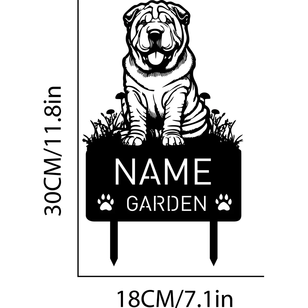 Custom Chinese Shar Pei Dog Metal Memorial Garden Stake - Personalized with Pet's Name for Grave Marker and Sympathy Decor