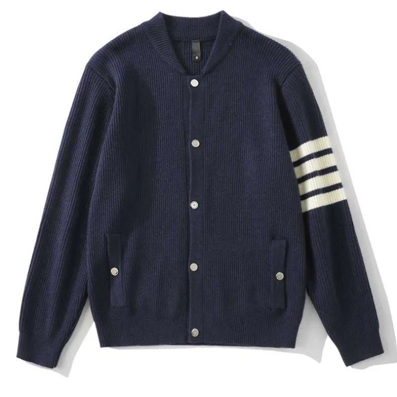 ​ Casual masculino fivela de metal em torno do pescoço cor bloco cardigan primavera outono solto gota ombro franja textura na moda camisola de malha ​