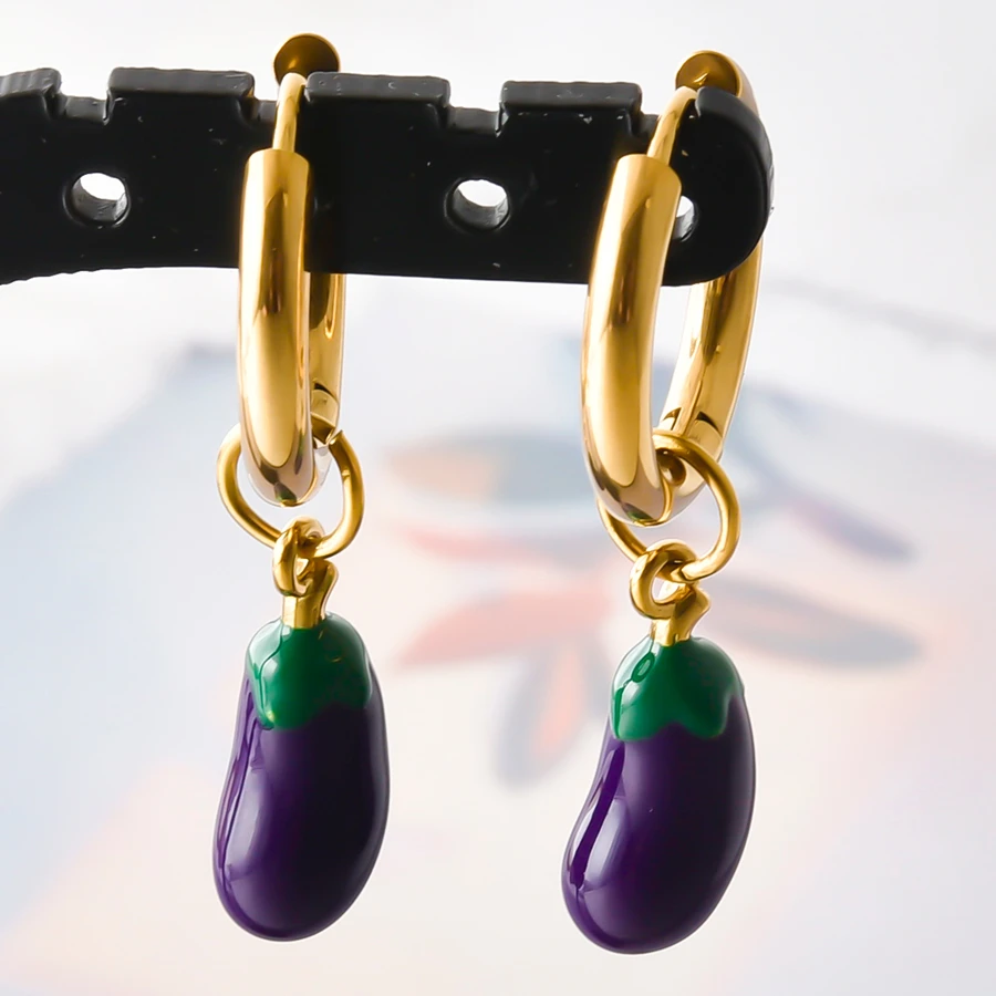 316 Edelstahl Stereoskopische Kawaii Enten-Erdbeer-Kirsch-Paprika Hängeohrringe für Damen und Herren Schmuck Piercing Geschenk – Detail 5