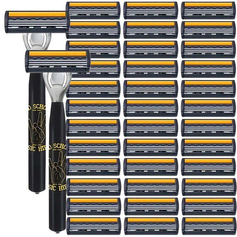 

3-Layer Classic Manual Safety Razor Blade Men And Women Stainless Steel Hair Removal Shaving Blades Replaceable Shaver Head