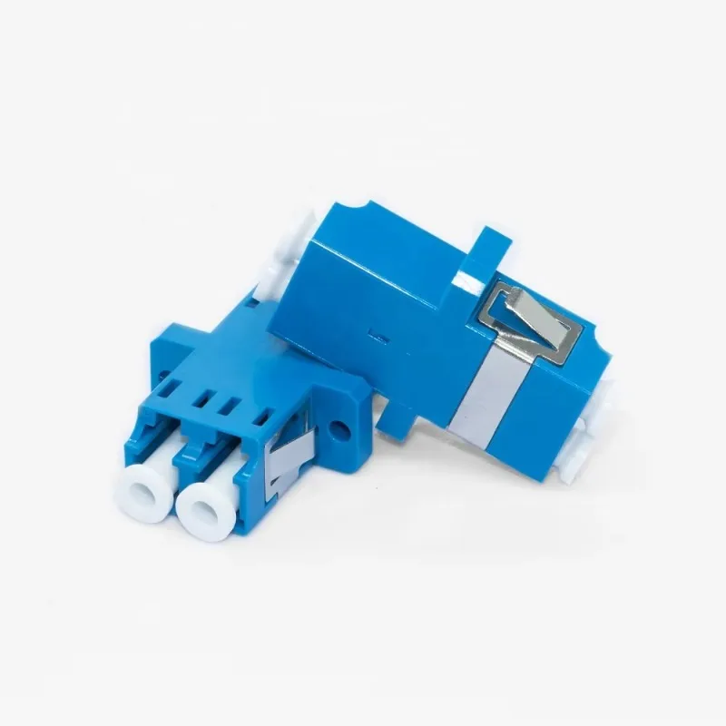 Blue LC UPC Duplex Single Mode Fiber Optic Adapter With Flange For FTTH Optical Network Cable Interconnection