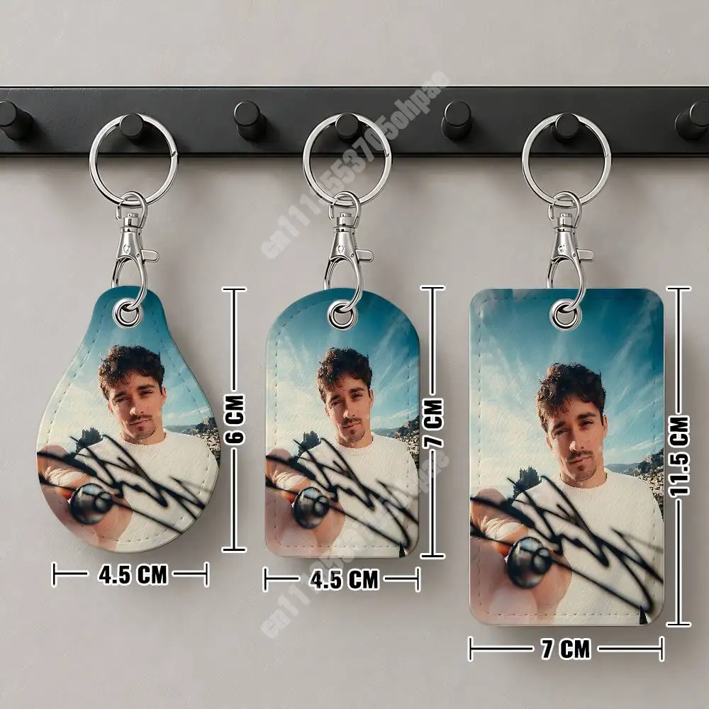 C-Charles 16 L-Leclerc Racing Driver Leather Keychain Card Holder for Airtag & ID Cards Business Bag Charm