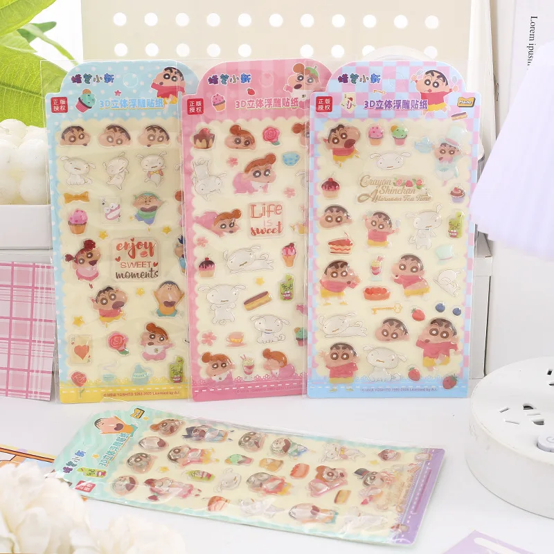 Stiker Relief Kartun Crayon Shin-chan Lucu 3D Resin Casting Dekorasi Stiker DIY Casing Ponsel Notebook Ornamen Hadiah Mainan