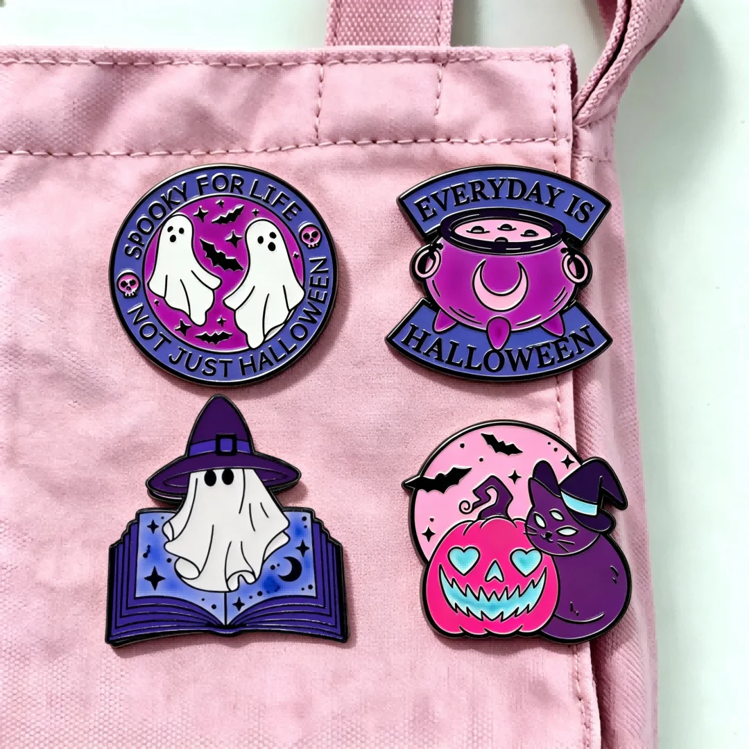 Halloween Enamel Badge Spooky Phantom Wizard‑Cat Design Lapel Brooch Clothing Backpack Accessory Pins Creative Gift Wholesale