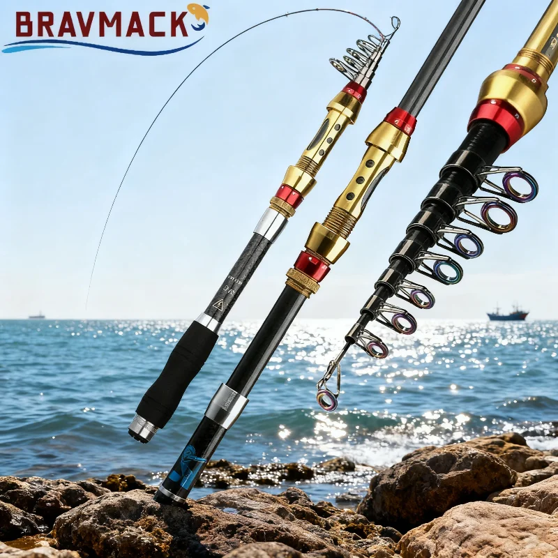 

BRAVMACK-Короткие морские удочки, телескопическая удочка из волокна, карбоновые 1,8-3,6 м, спиннинговые рыболовные снасти
