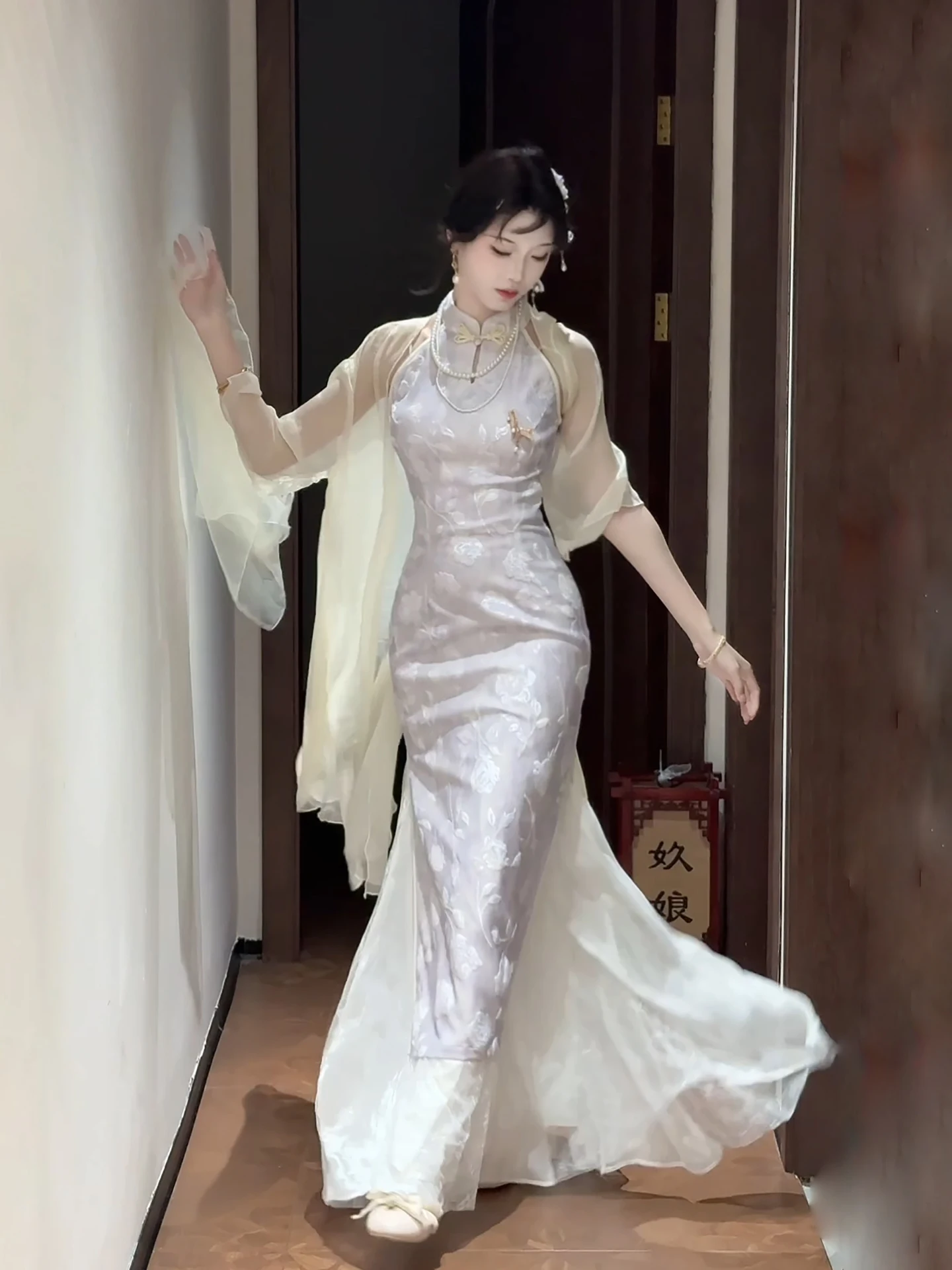 

Юбка Ting Yue Ling Qi Pao с кружевом, полуюбка А-силуэта, с завышенной талией, из полиэстера, в новом китайском стиле, повседневная базовая юбка