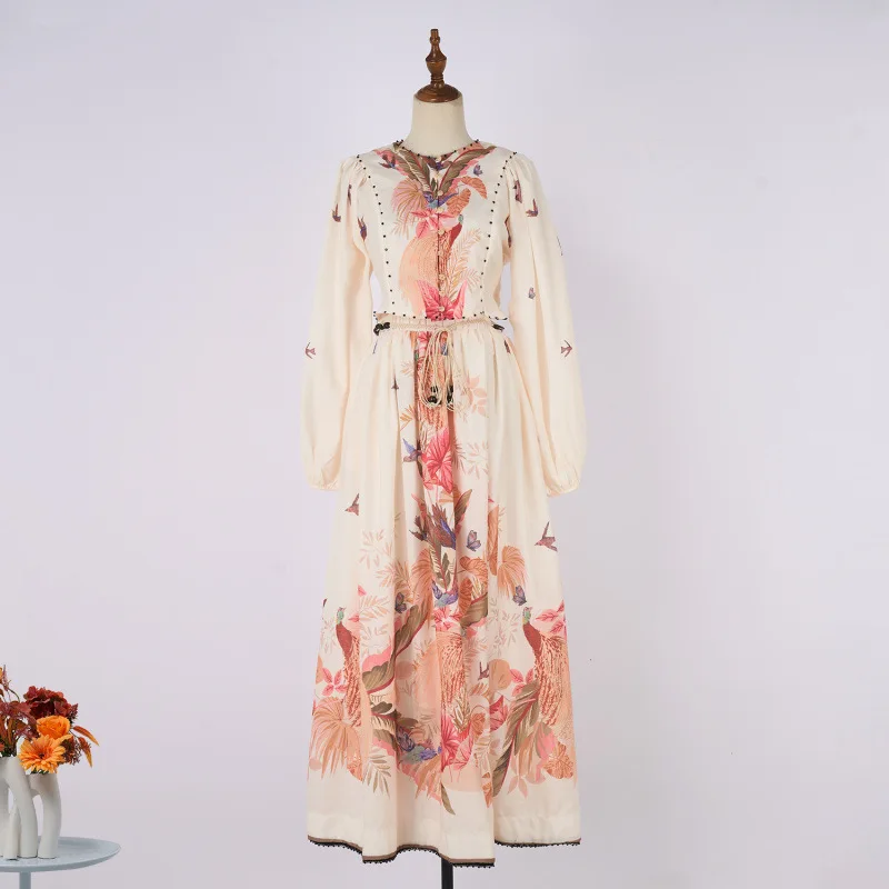  Floral Print Lantern Sve ort Top Skirt Set French Sle Polyester Fabric Fly Sve Gathered Hemline Ladies Dr