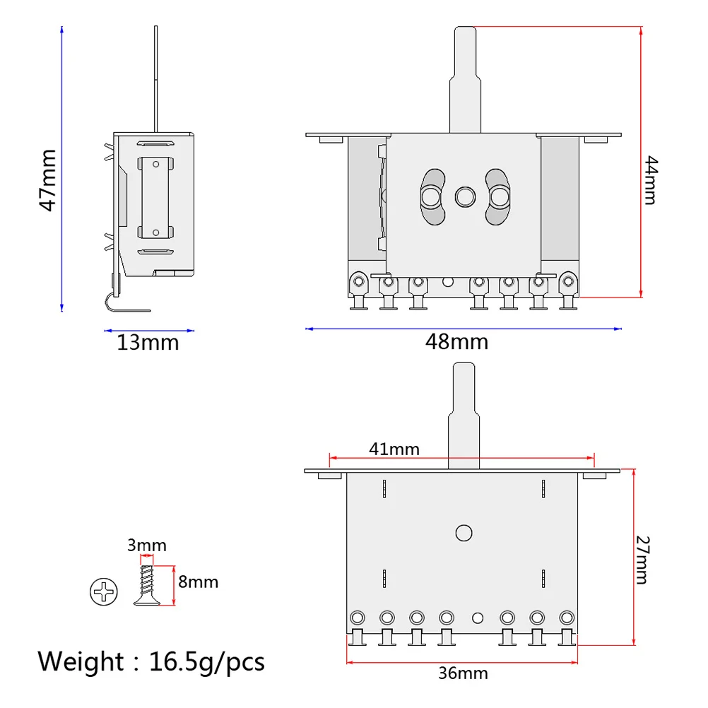 

Golden Hat 5 Way Pickup Selector with Tip for Bass Aluminum Alloy Guitar Controller