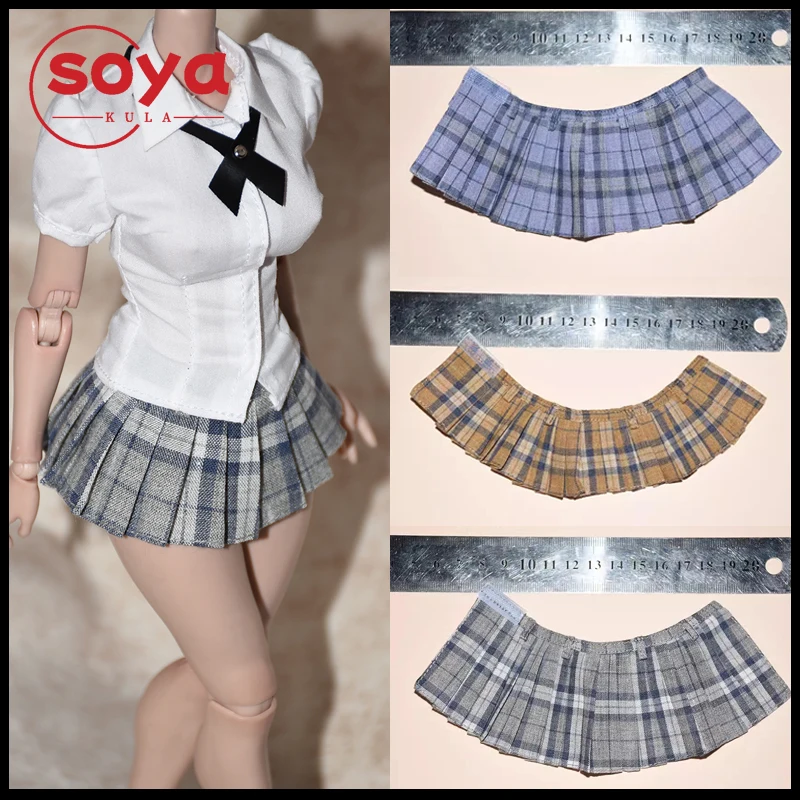 1/6 Scale Female White T-shirt Plaid Pleated Skirt Clothes Model Fit 12'' TBL S07C AT202 Soldier Action Figure Body