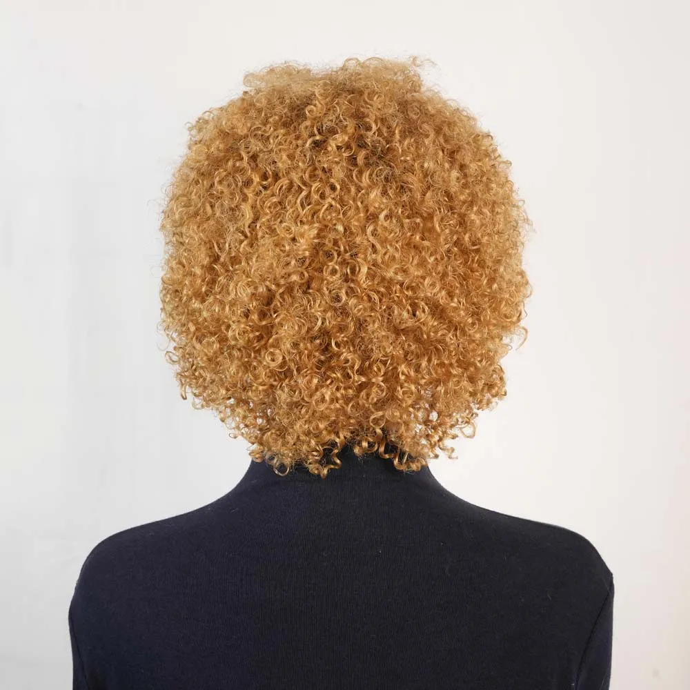 Kurze Pixie Afro verworrene lockige Perücke warme braune Bob-Perücke mit Pony brasilianische maschinell hergestellte Remy-Echthaar-Perücken Jerry Curly für Frauen