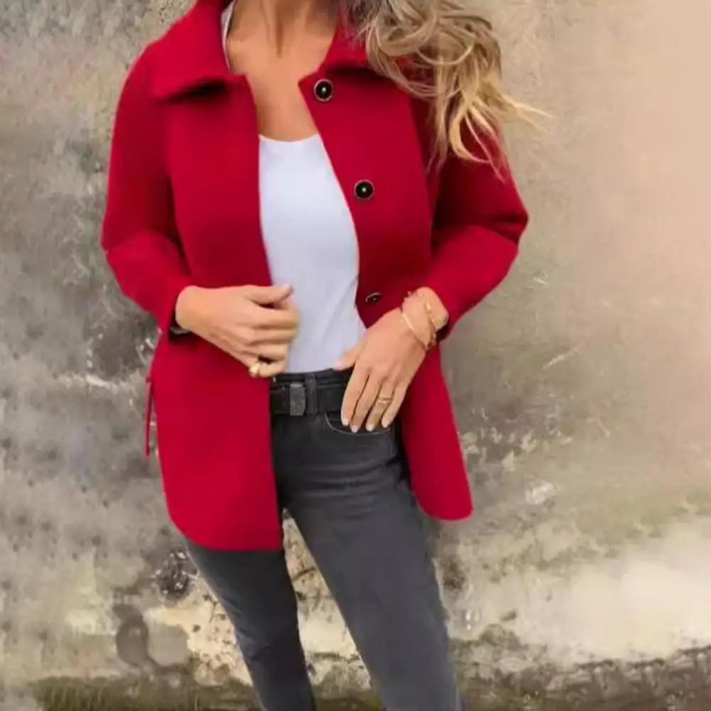 Manteau long en laine à boutonnage simple pour femme avec col rabattu, veste adt fit, automne, rendez-vous