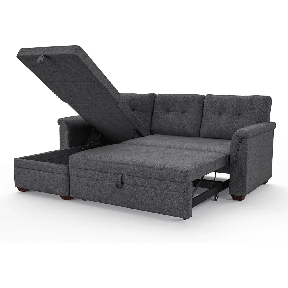 

Sectional Sofa 84inch L Shaped Sleeper of Convertible Lounge Pull Out Couch Bed and Storage Chaise