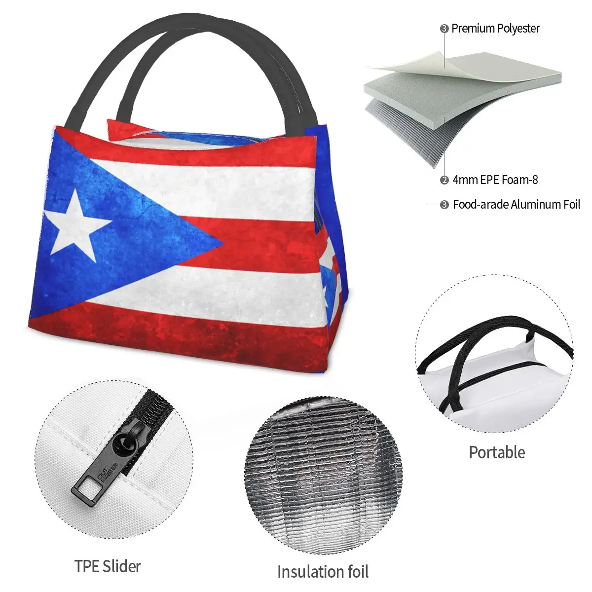 Bolsas de almuerzo con bandera de Puerto Rico, Bento Box aislado, a prueba de fugas, Tote de almuerzo, bolsas de Picnic, bolsa térmica más fresca para mujer, niños, Oficina