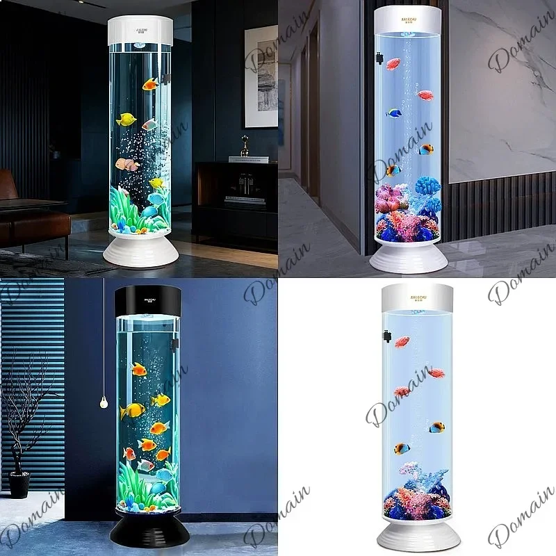 B80 Cylindrical Acrylic Fish Tank Small Medium Living Room New Vertical Floor Standing Goldfish Tank One-Key Drain