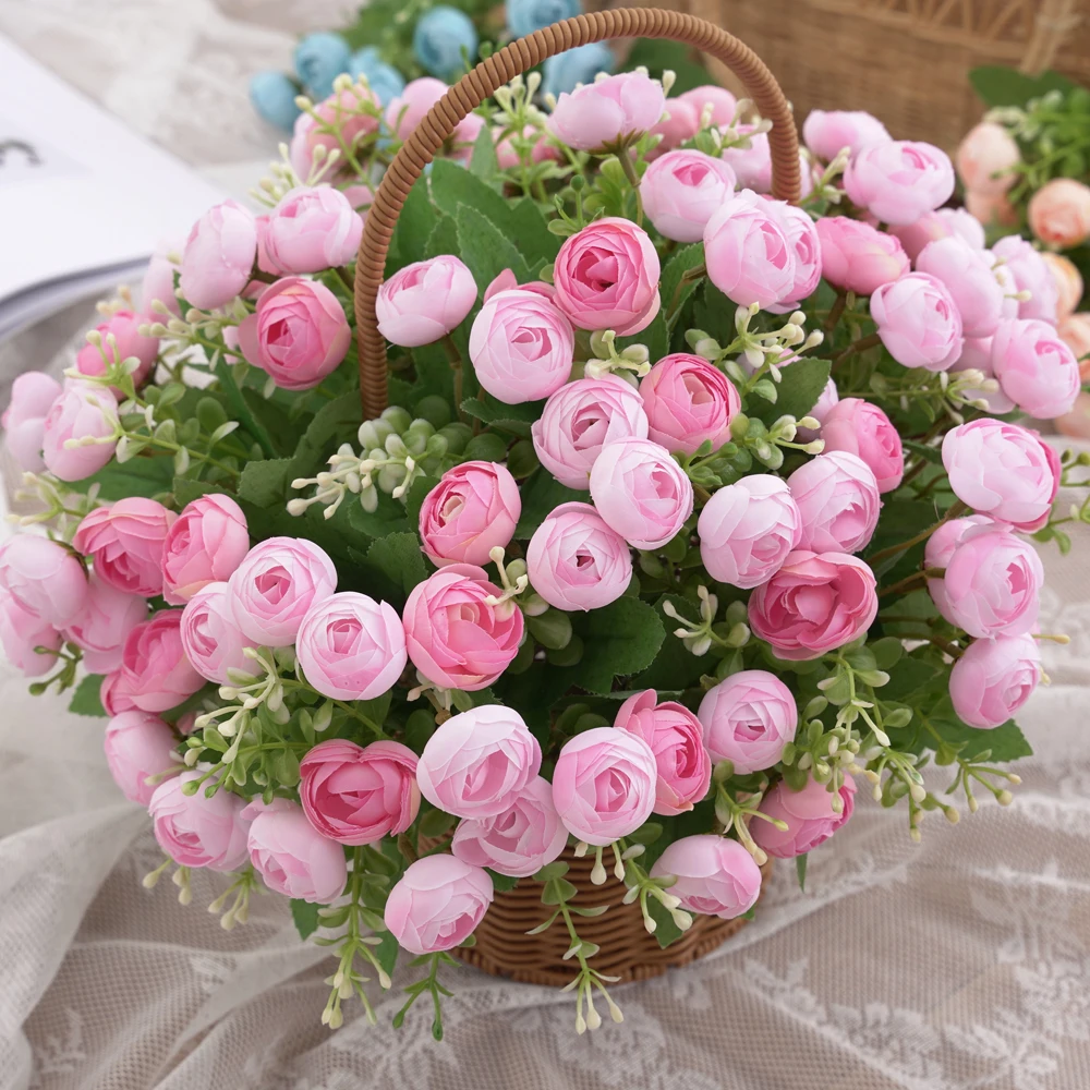 1pcs Artificial Silk Flowers Ranunculus Asiaticus Bouquet,Flower Arrangement DIY Project,Home Kitchen Wedding Decorations