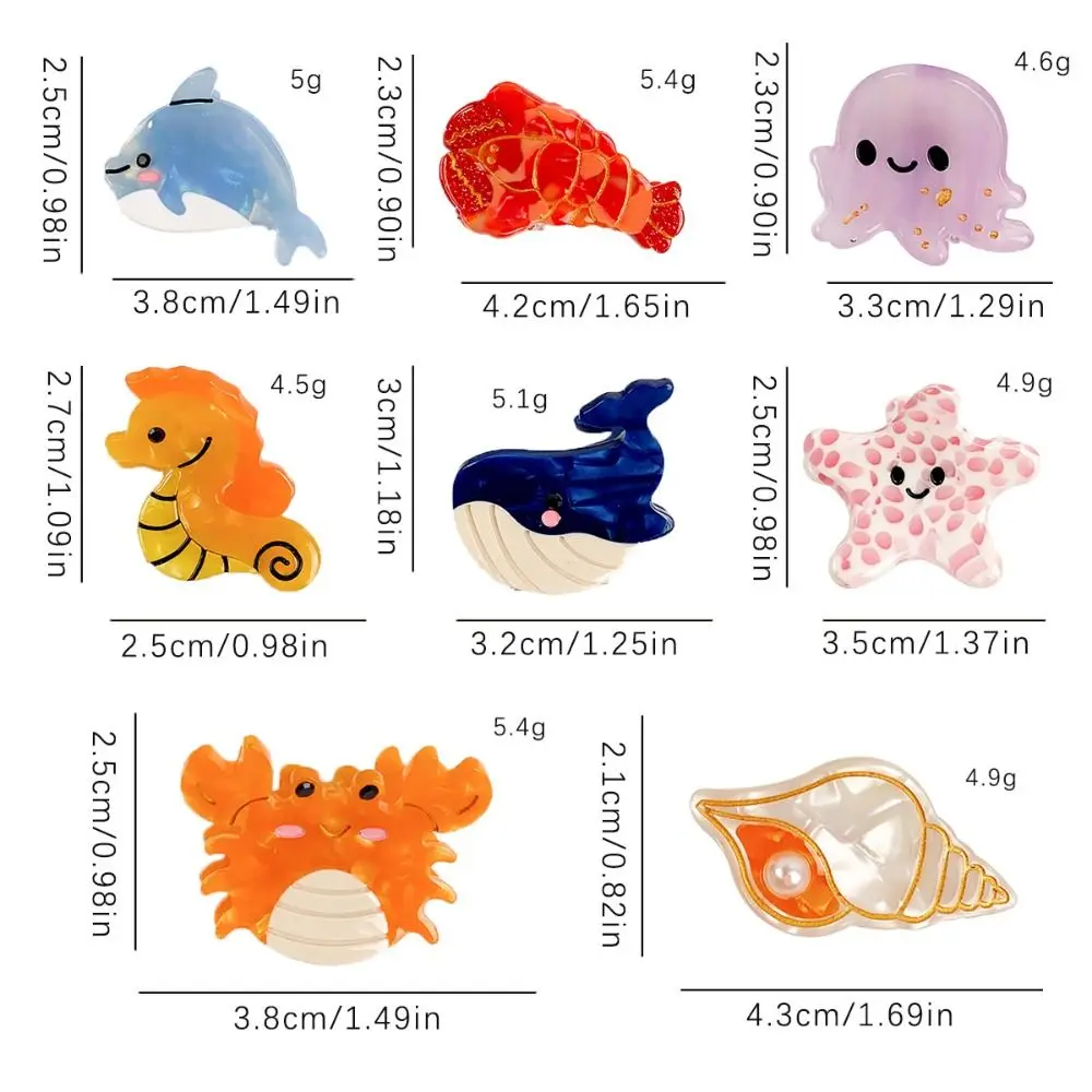 Cartoon Small Hair Claw Clip Lobster Sea Horse Acetate Ocean Series Hairpin Whale Hair Accessories Barrette Girls