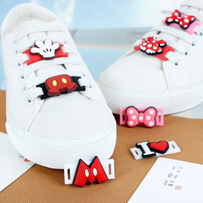 Disney Mickey Mouse Shoelace Charm Decoration Casual Shoe Lace Cartoon Sneaker Pvc Charms Accessories Toys for Children Gifts