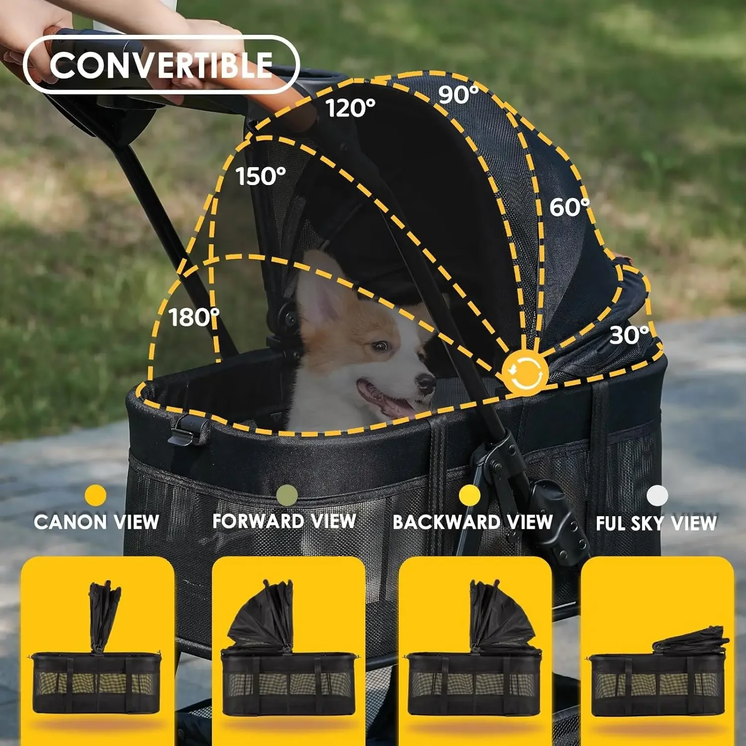 Poussette Pliante 3 en 1 pour Chien et Chat, 4 Roues, pour Animaux de Compagnie, pour Chiot, avec PerfecTravel