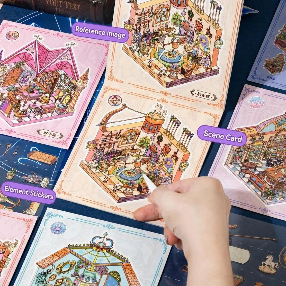 12 Constellation 3D Miniature Scene Stickers PET Stress‑relief Landscape Sticker Book Decorative Collage DIY Cabin Scene Sticker