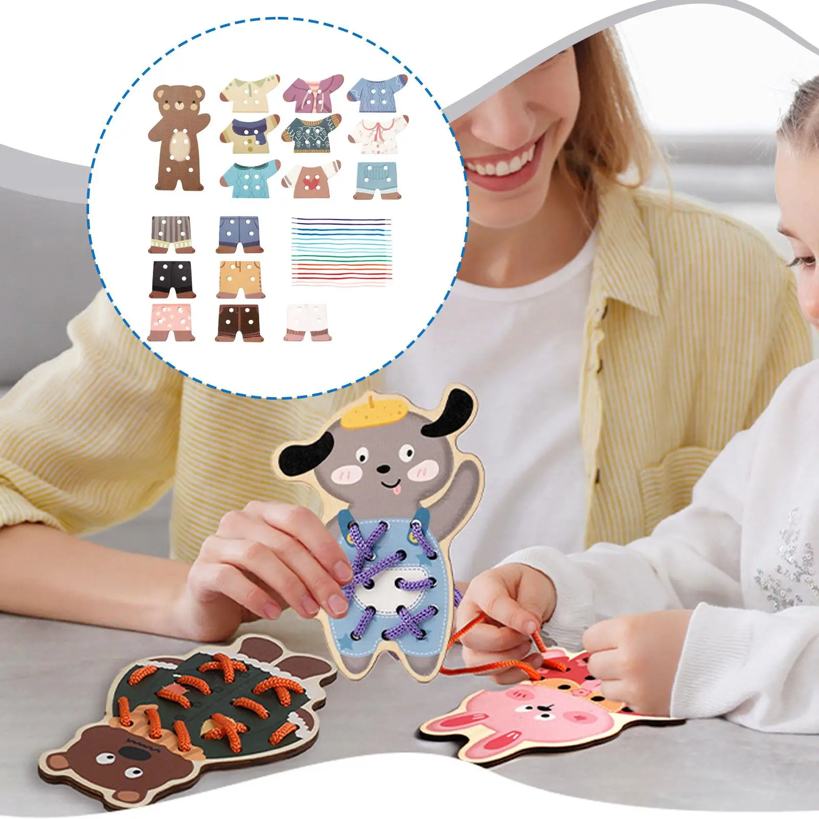 Threading Toy Fine Motor Skills Threading Puzzle Travel Gift Education Toy for Kids Sturdy Dress up Clothes Ornament
