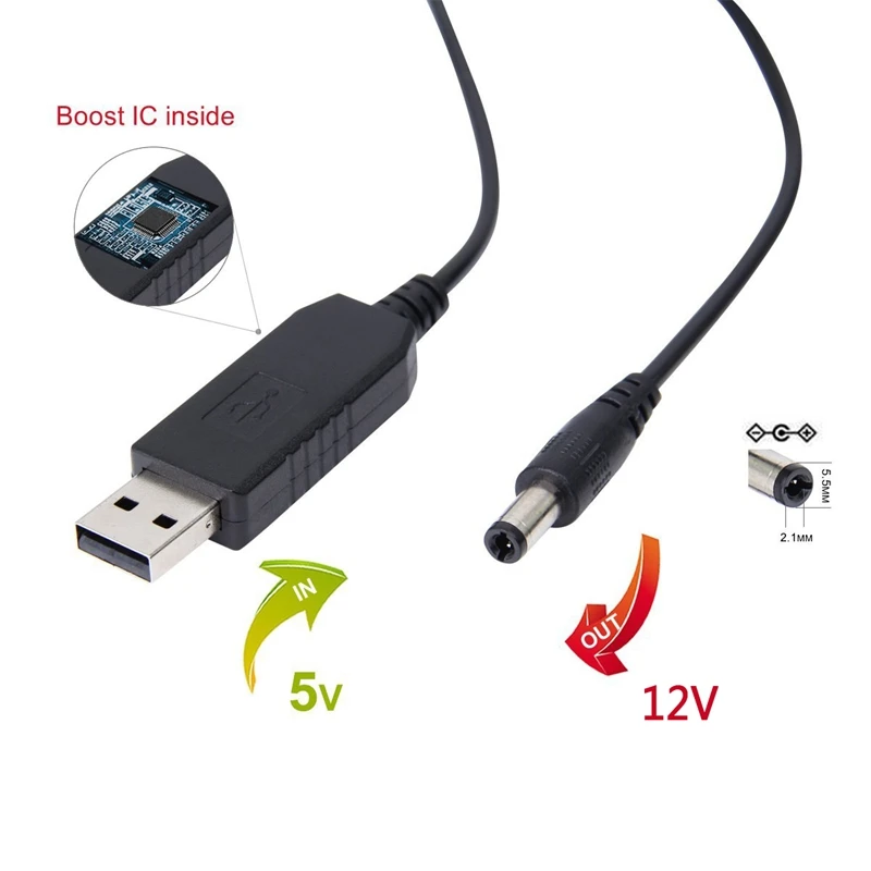 USB zu DC konvertieren Kabel 5V Spannung Step-Up-Kabel 5,5x2,1mm DC-Stecker 1m neu