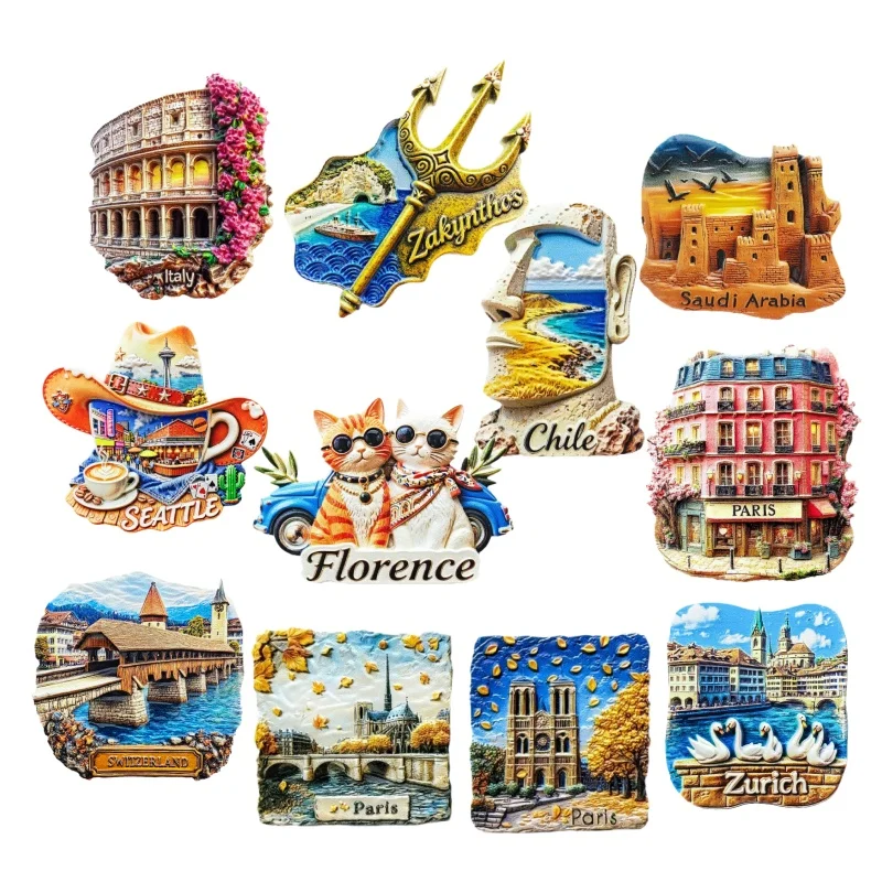 Fridge Magnets Paris Florence Colosseum Seattle Home Decor Tourism Commemorative Decoration Resin Magnetic Sticker Souvenir Gift