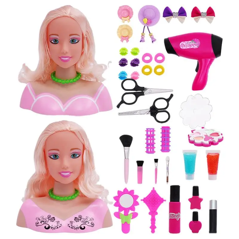 Makeup Doll Head For Kids Vivid Hairdresser Doll Playset Styling Head Doll Hairstyle Beauty Game With Hair Dryer Birthday Gifts