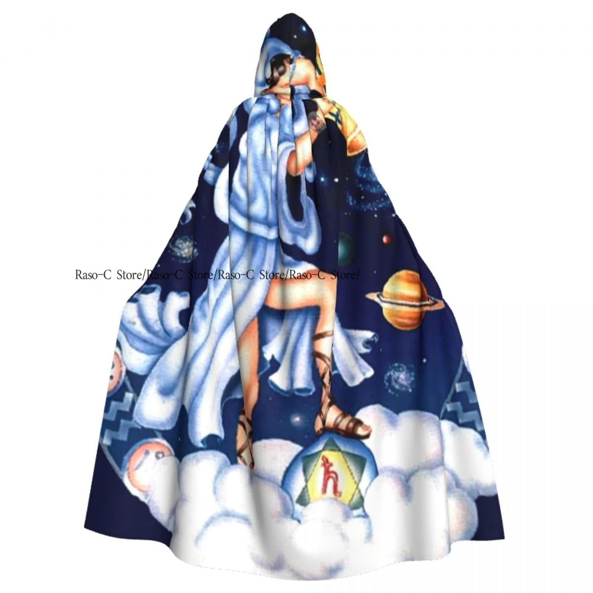 Unisex Adult Aquarius Zodiac Sign Cloak with Hood Long Witch Costume Cosplay