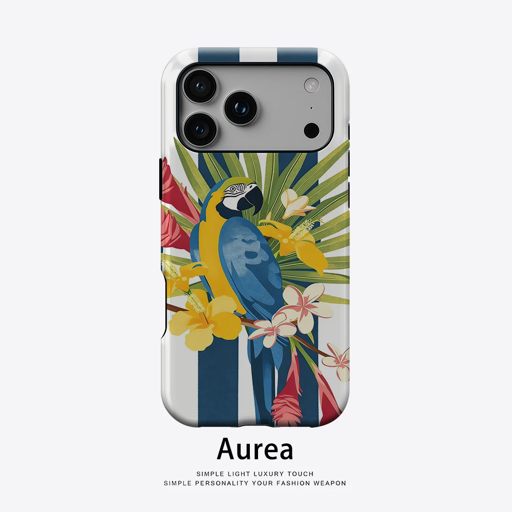Aurea Case Matte Bumper für MagSafe Hülle für iPhone 18 17 16 15 14 Plus 13 Pro Max Stoßfeste Harte PC Macaw Stripe Schutzhülle