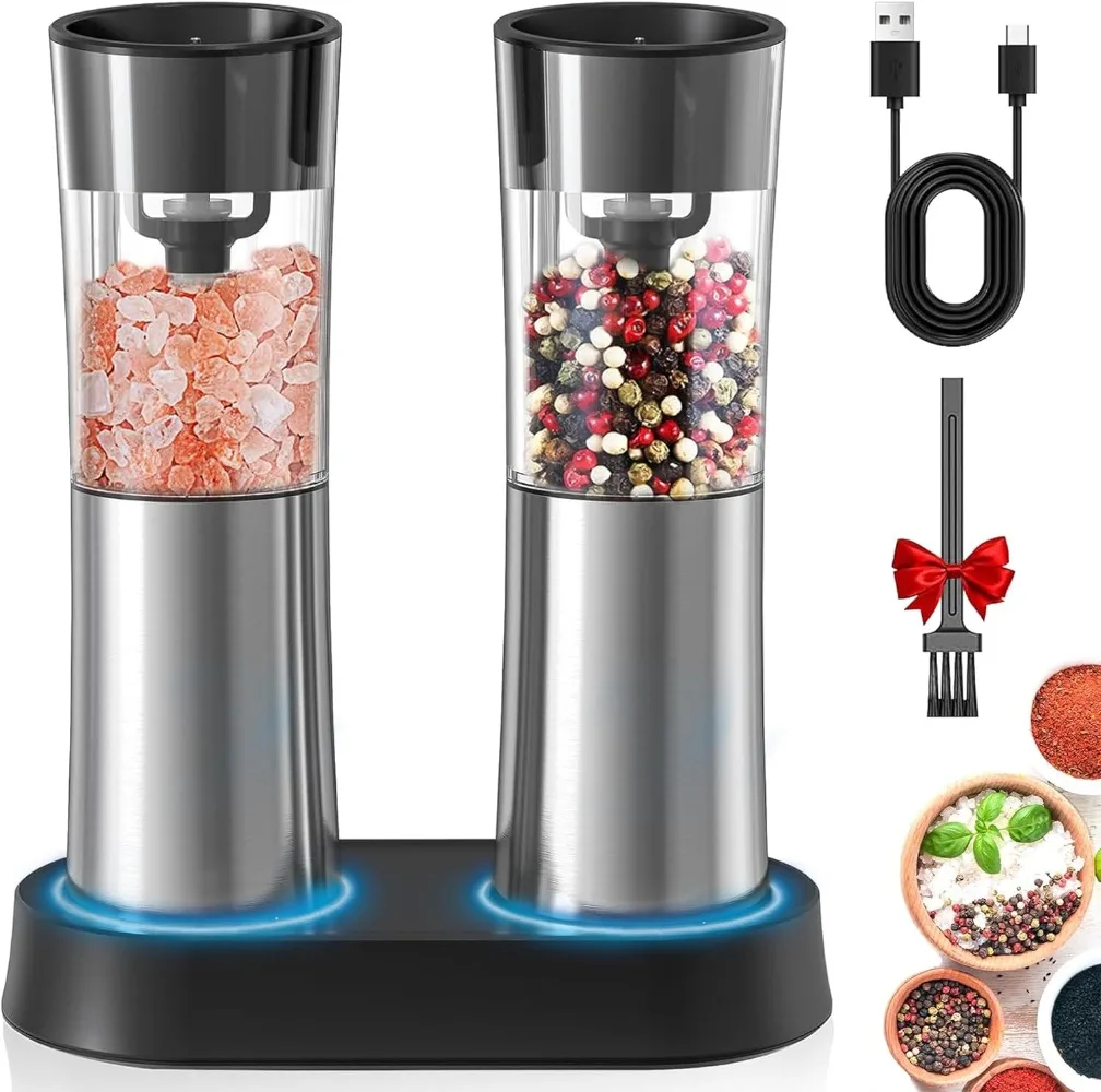 

Newest Gravity Electric Salt and Pepper Grinder Set Rechargeable Automatic Salt and Pepper Grinder Coarseness Adjustable