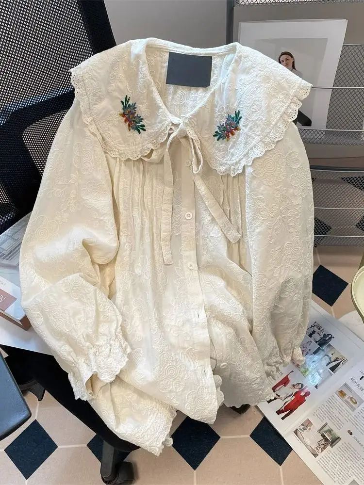 Losse Kanten Kraag irt voor plus Size Vrouwen Lente Herfst Knoop Tie Drapey Bovenkleding Meisje Sle Button ort Sve