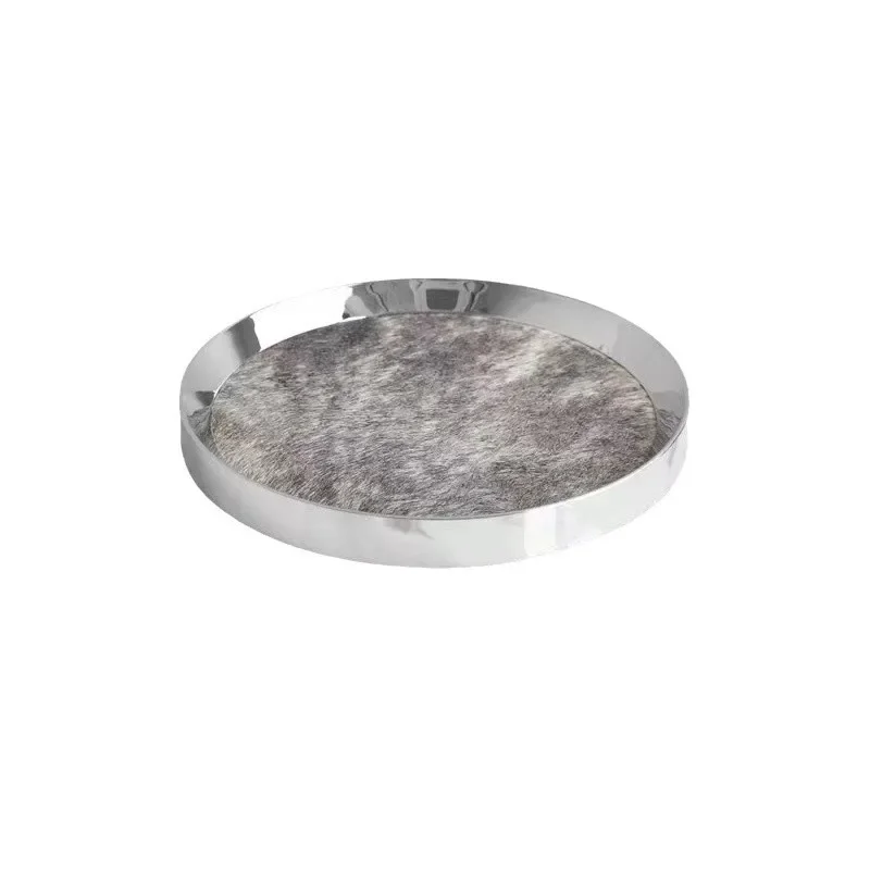 

Modern light luxury high-end round tray high-end horsehair storage tray Nordic creative stainless steel tray decoration
