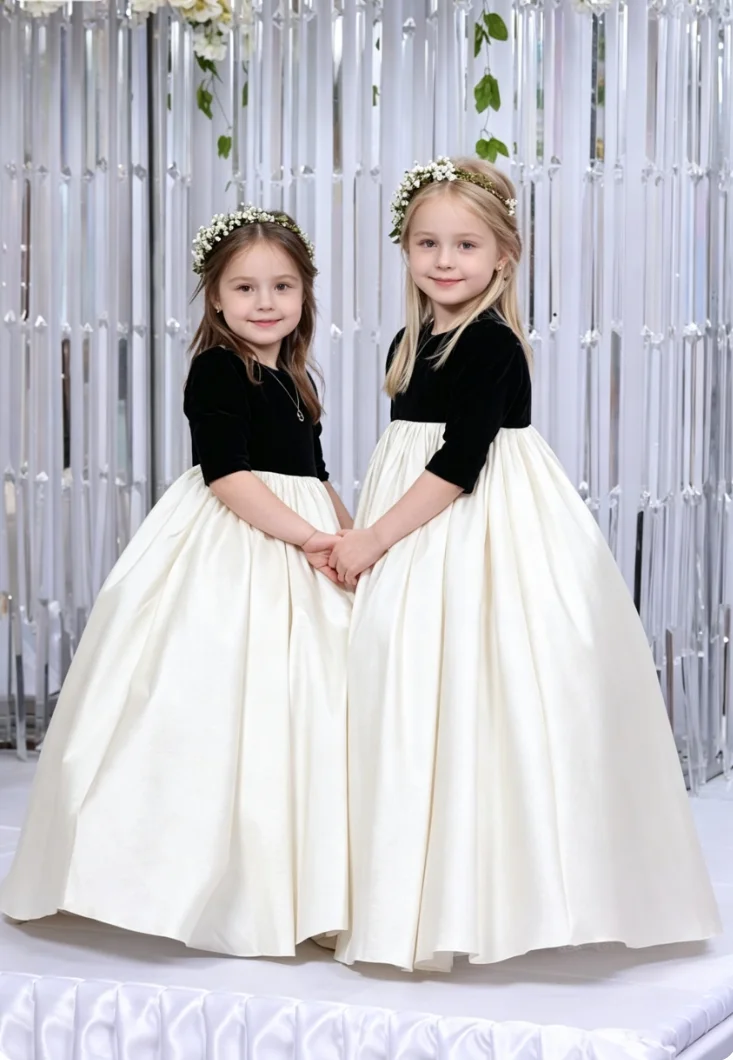 High End A-line/Princess Mesh Dress with High Waist Bubble Sleeves for Flower Girls Customizable Wedding/Party Dress with First