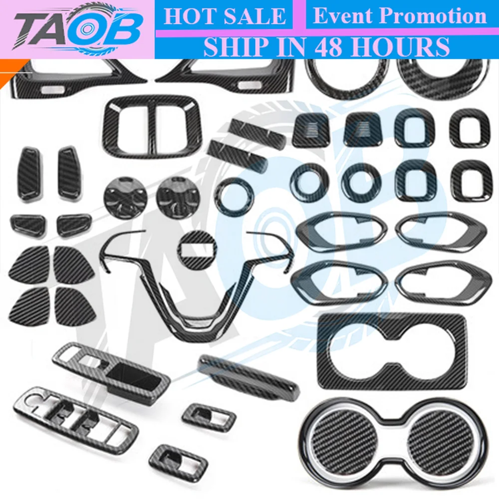 Car Full Set Carbon Trim Interior Moulding Window Lift Center Console Panel Inner Handle For Jeep Cherokee KL Accessories 2017+