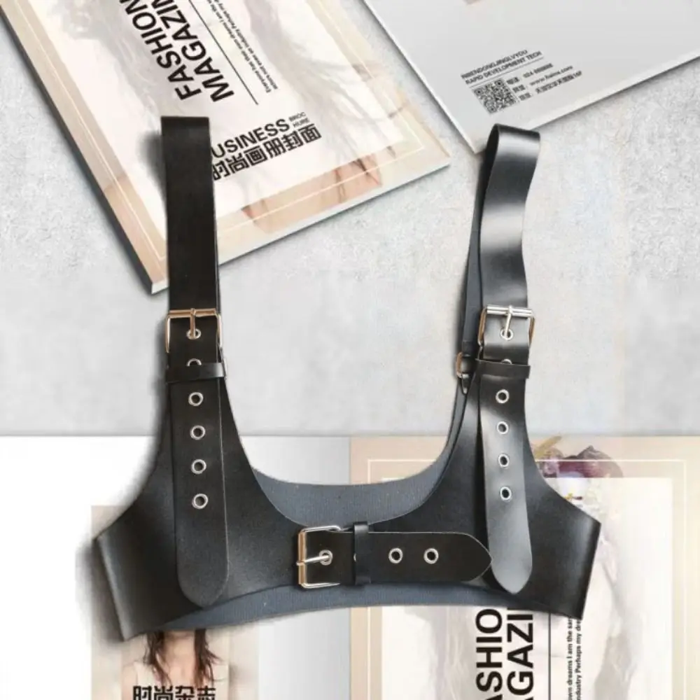 Espartilho cinto u arnês de couro superior cintura larga couro punk cinto peito espartilho ajustável estilo rua gótico suspender