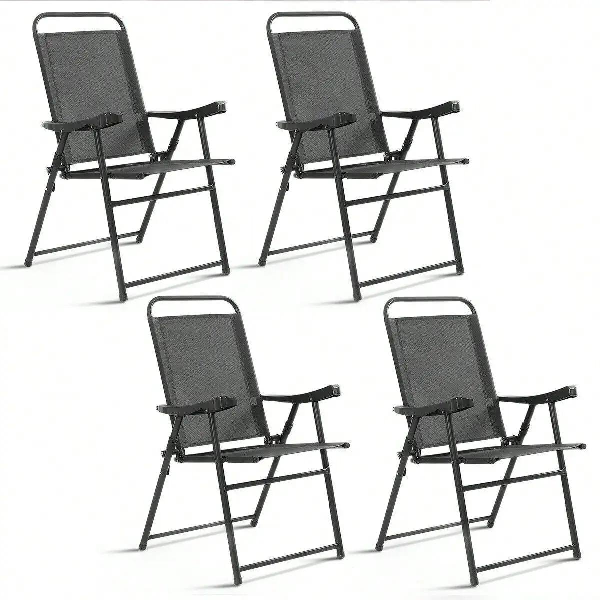 

Set Of 4 Folding Sling Chairs Patio Furniture Camping Pool Beach With Armrest